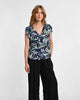 Sleeveless Ruffle V-Neck Printed Woven Top