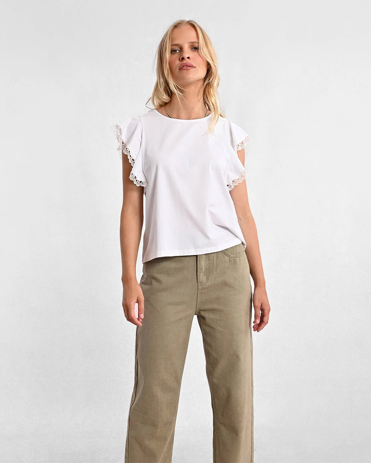 White $|& Molly Bracken Lace Ruffle Short Sleeve Knit Tee - VOF Detail
