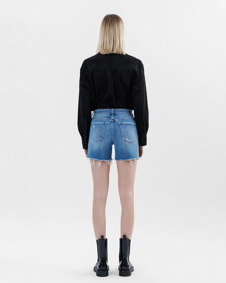Climax Blue $|& Vervet Mid Rise Distressed Shorts - Hanger Side