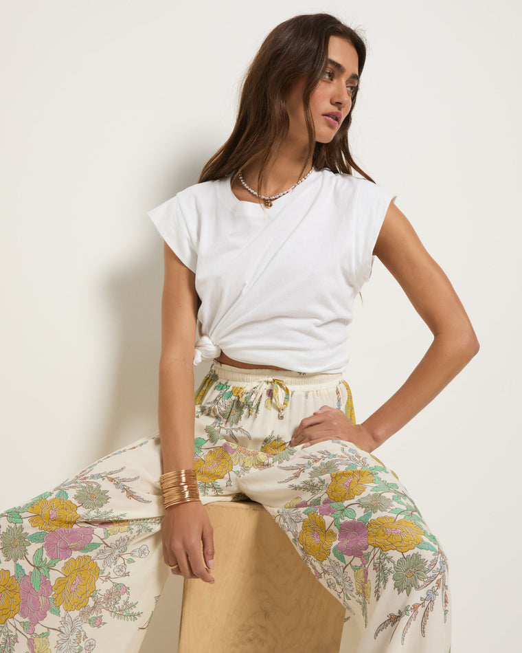 Cream Floral $|& SEAS Zuma Smocked Waist Pant - VOF Front