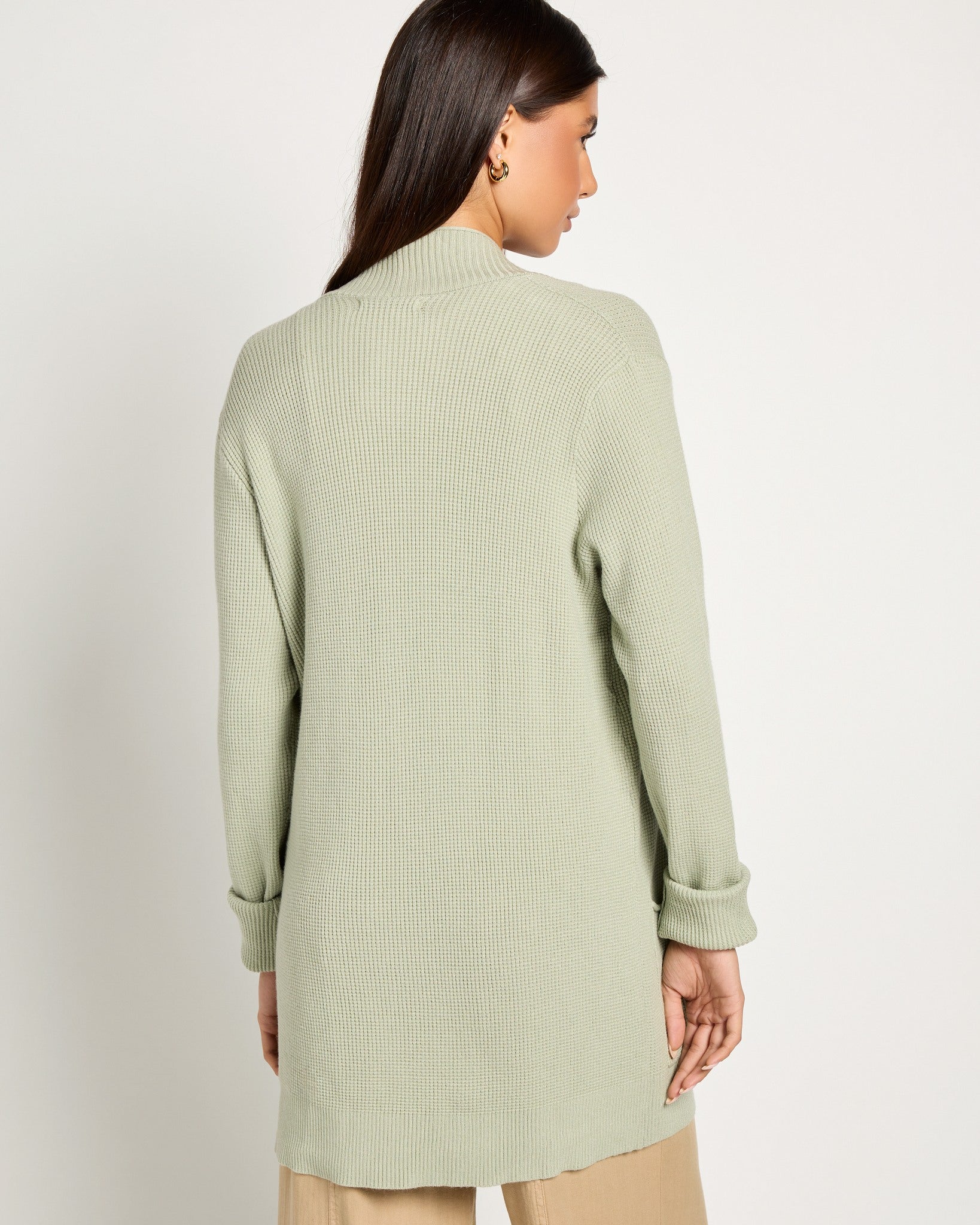 Sage Green $|& Staccato Open Front Pocket Cardigan - SOF Back