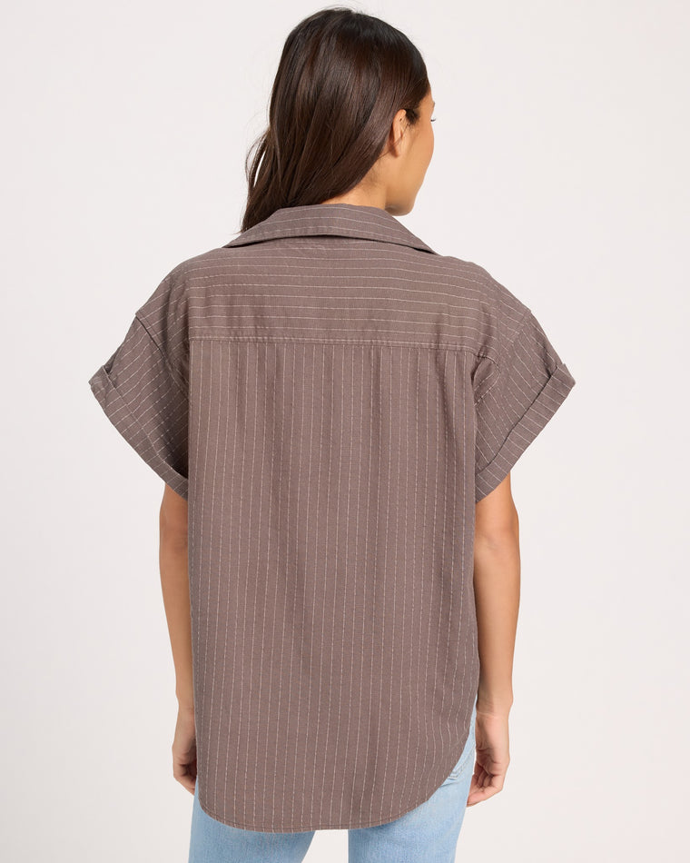 Grey Stripe $|& SEAS Crest Stripe Linen Blend Blouse - SOF Back