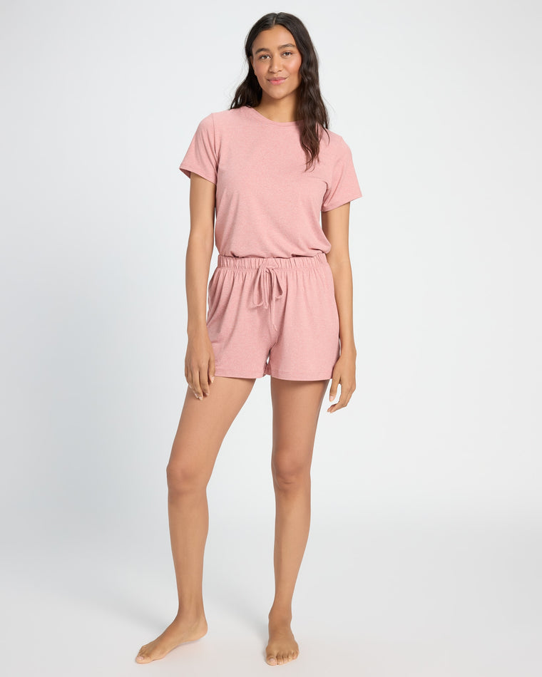 Mauve $|& SEAS Heather Tee and Short Sleep Set - SOF Front