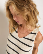 Cream/Black Stripe $|& SEAS Coastal V-Neck Stripe Sweater Tank - SOF Full Front