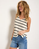 Cream/Black Stripe $|& SEAS Coastal V-Neck Stripe Sweater Tank - SOF Front