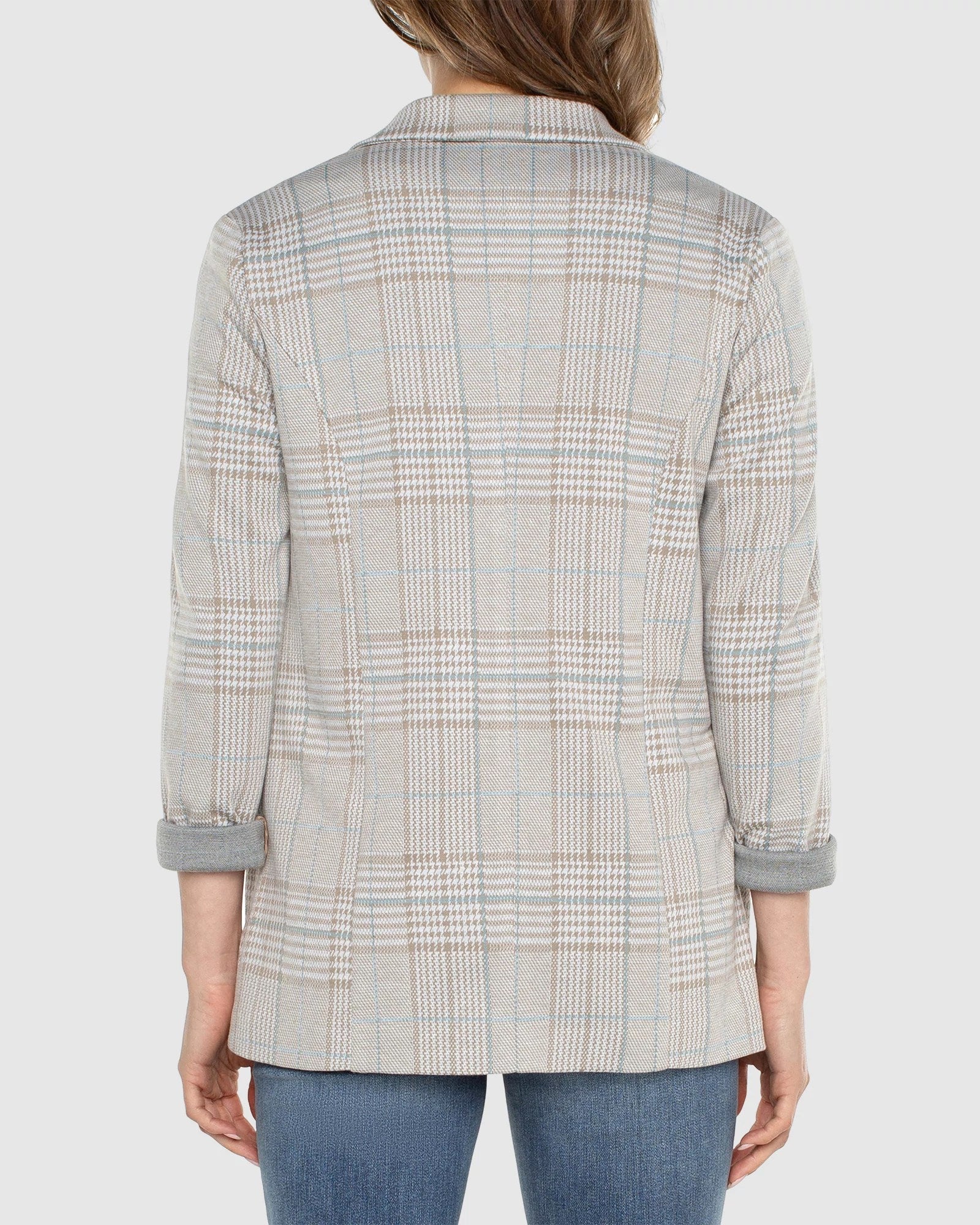 Oatmeal Turquoise Plaid $|& Liverpool Boyfriend Blazer - Hanger Side