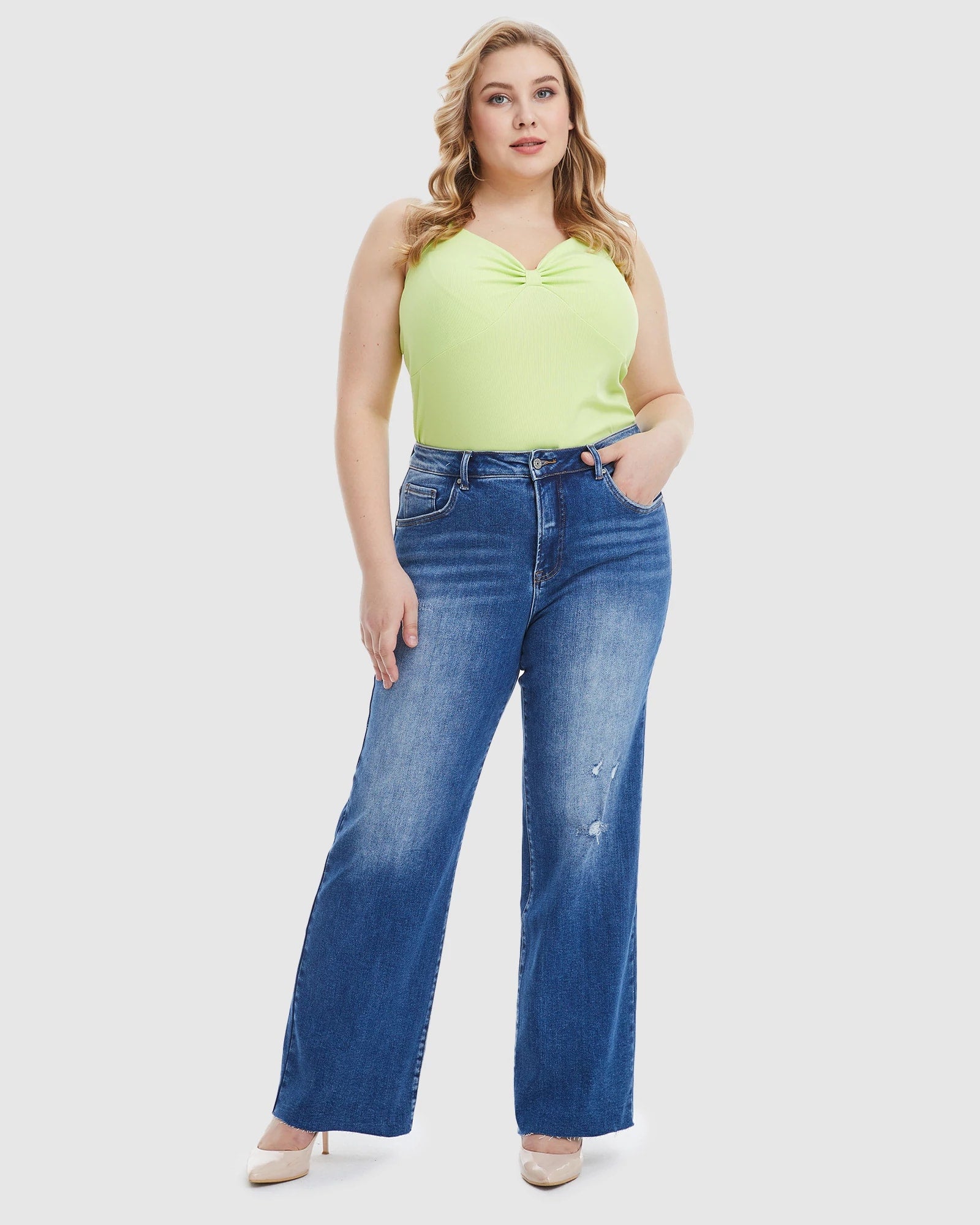 Azure $|& Bayeas High Rise Wide Leg With Raw Hem - VOF Front