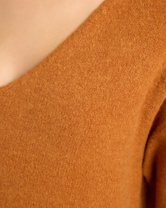 Dark Camel $|& Skies Are Blue Long Sleeve V-Neck Sweater - SOF Detail