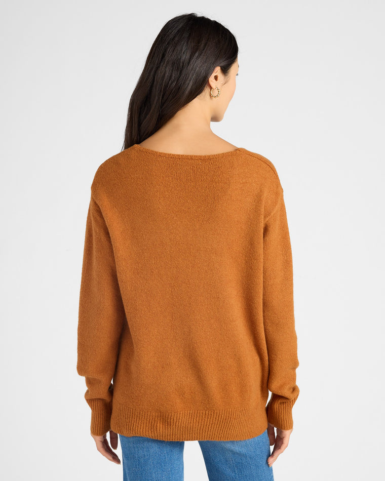 Dark Camel $|& Skies Are Blue Long Sleeve V-Neck Sweater - SOF Back