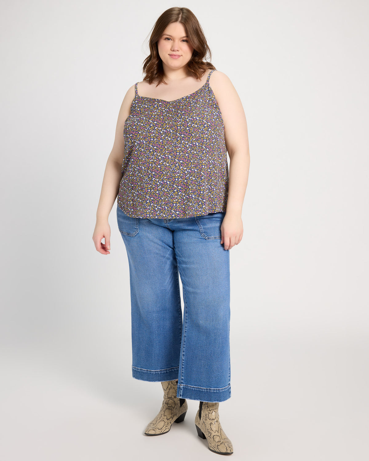 Navy-Multi $|& Skies Are Blue Back Strap Floral Cami Top - UGC On Fig