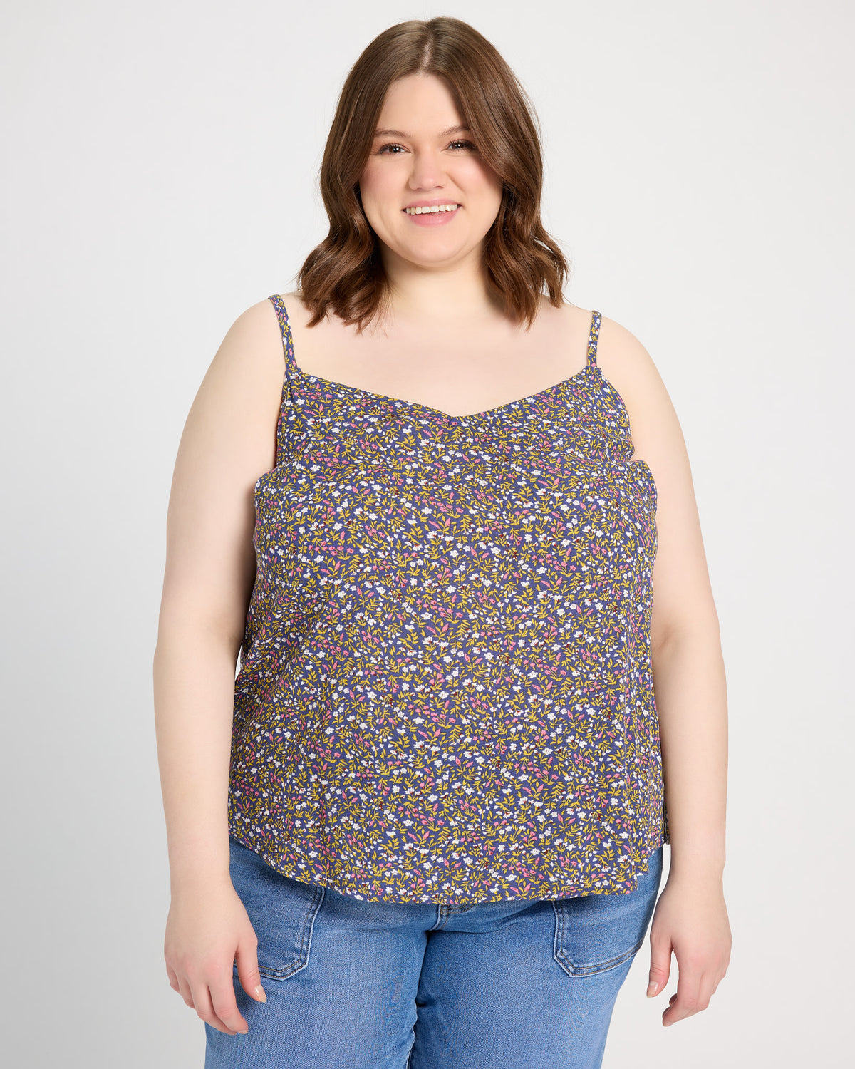 Navy-Multi $|& Skies Are Blue Back Strap Floral Cami Top - SOF Front