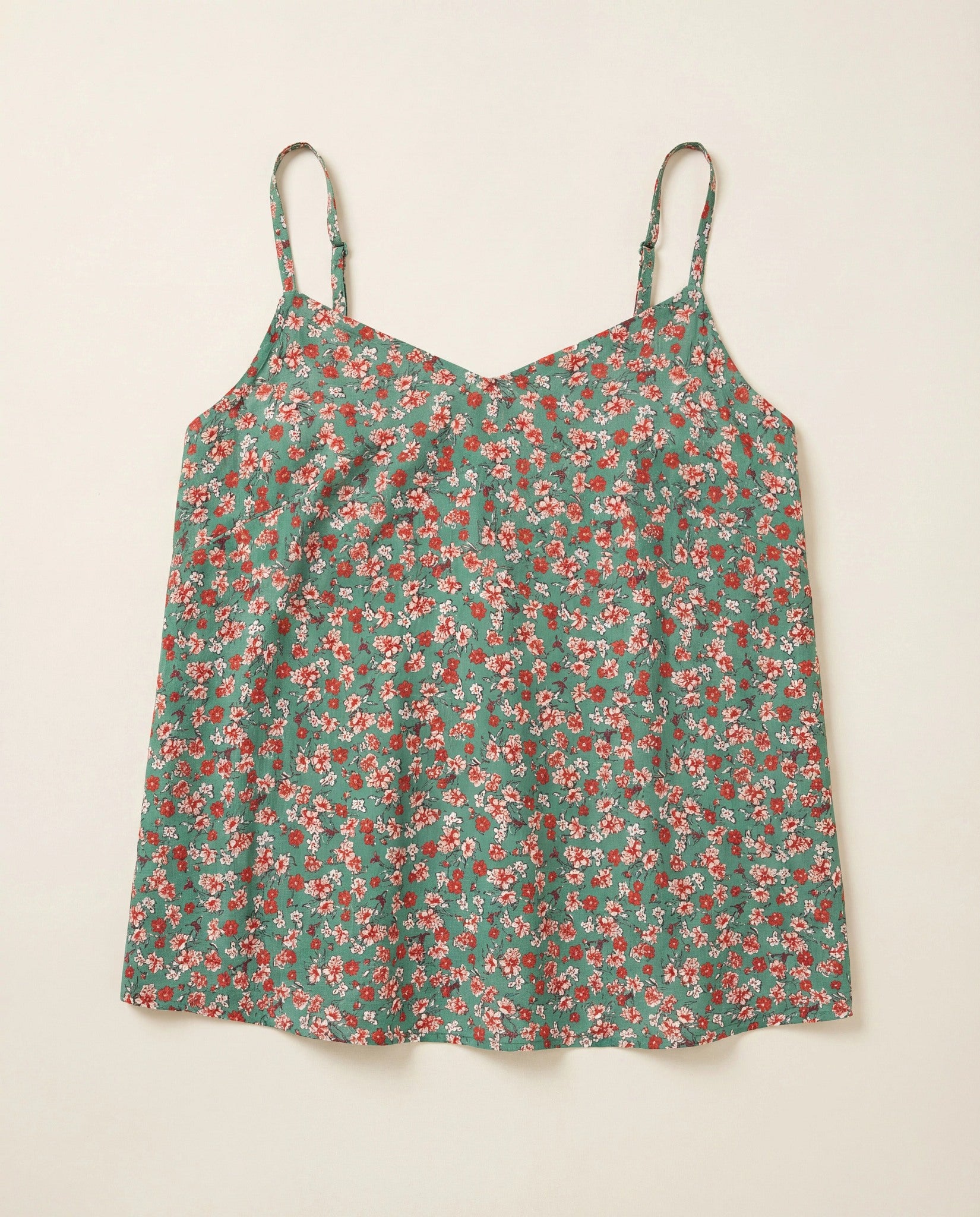 Green/Coral $|& Skies Are Blue Back Strap Floral Cami Top - Hanger Detail