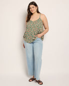 Green/Coral $|& Skies Are Blue Back Strap Floral Cami Top - UGC On Fig