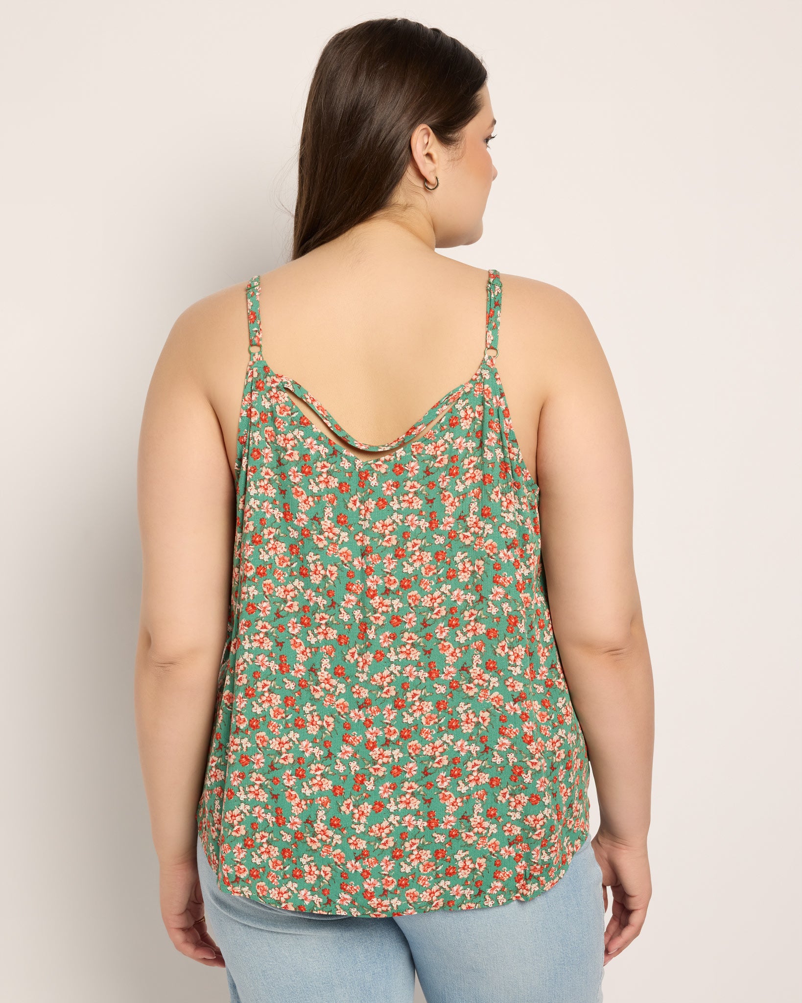 Green/Coral $|& Skies Are Blue Back Strap Floral Cami Top - SOF Back