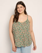 Green/Coral $|& Skies Are Blue Back Strap Floral Cami Top - SOF Front