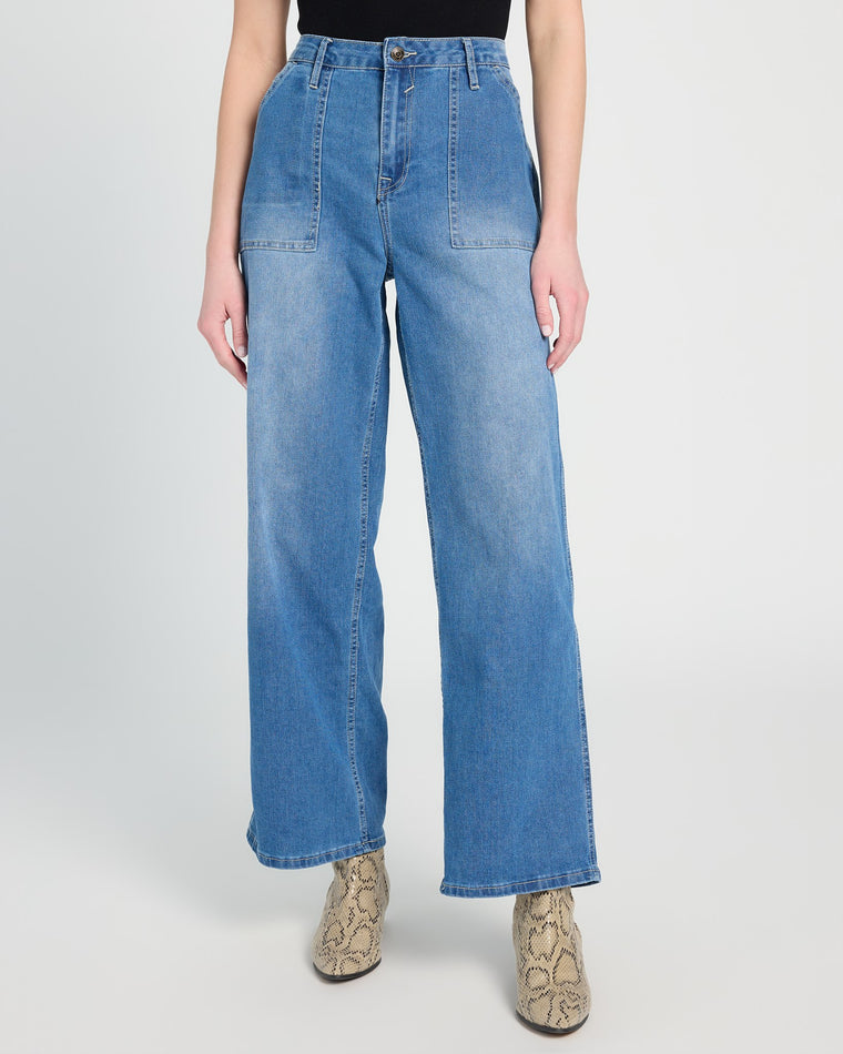 Medium Wash $|& Vigoss Jagger Bootcut Jeans with Trouser Hem - SOF Front