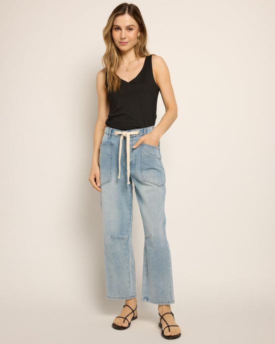 Light Wash $|& Vigoss Barbie Barrel Leg Jeans With Drawstring Waist - UGC On Fig