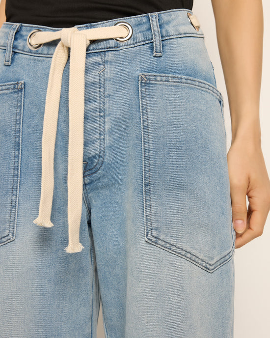 Light Wash $|& Vigoss Barbie Barrel Leg Jeans With Drawstring Waist - SOF Full Front