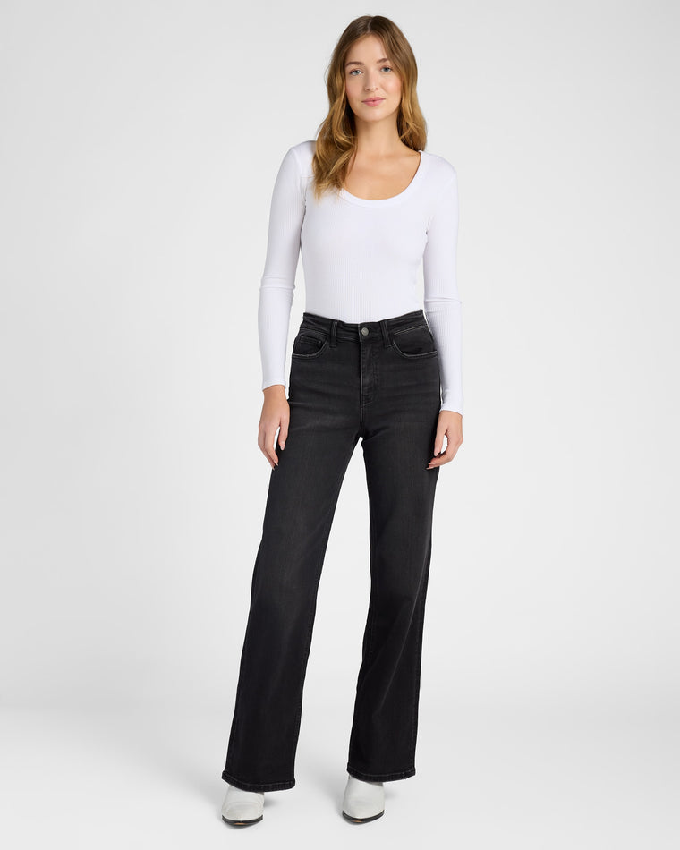 Black $|& Flying Monkey Jeans Mid Rise Loose Fit Wide Leg Jeans - SOF Full Front
