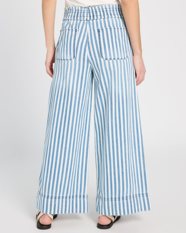 Montauk Stripe Blue $|& Kensie Smocked Waist Soft Denim Pant - SOF Back