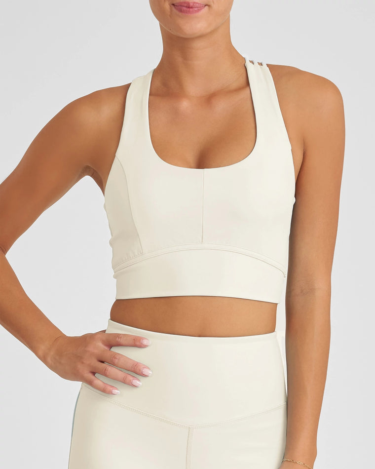 Frost White $|& Thrive Société Vitality Asymmetrical Strappy Bra - VOF Front