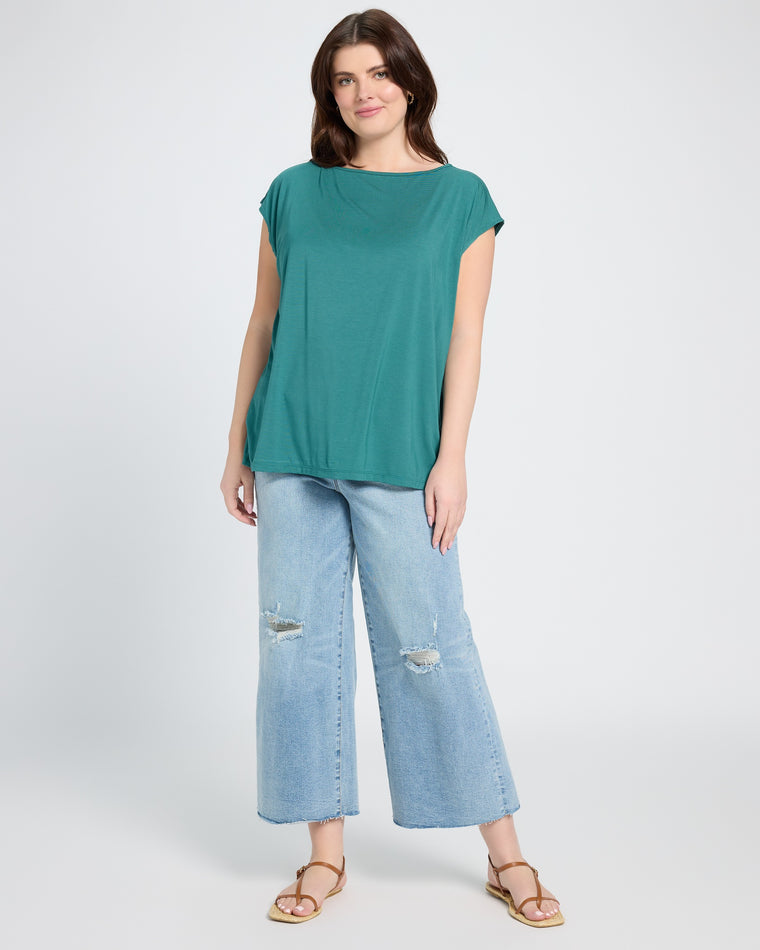 Deep Teal Green $|& SEAS Brentwood Boat Neck Top - UGC On Fig