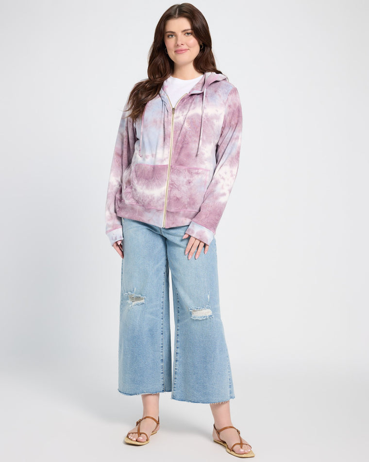Mauve Mist $|& SEAS Tie Dye Sweater Knit Full Zip Hoodie - UGC On Fig
