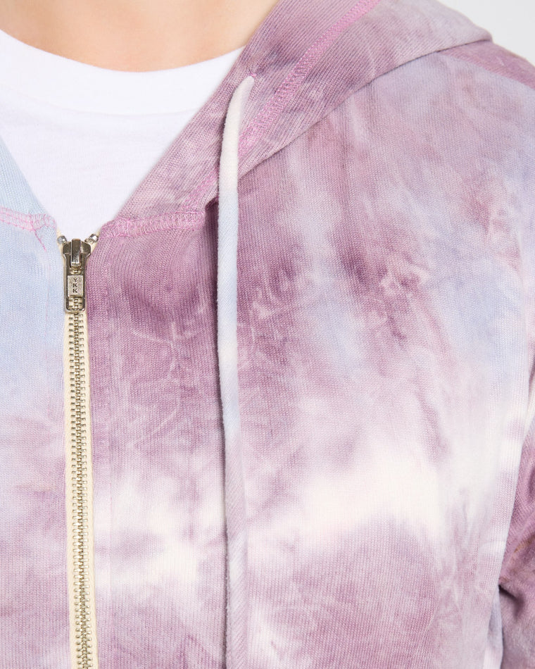 Mauve Mist $|& SEAS Tie Dye Sweater Knit Full Zip Hoodie - SOF Full Front