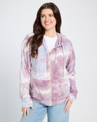 Mauve Mist $|& SEAS Tie Dye Sweater Knit Full Zip Hoodie - SOF Front