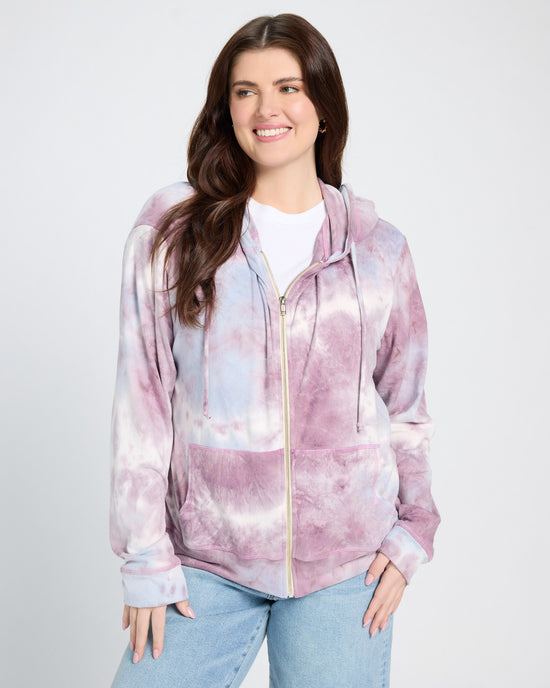 Mauve Mist $|& SEAS Tie Dye Sweater Knit Full Zip Hoodie - SOF Front