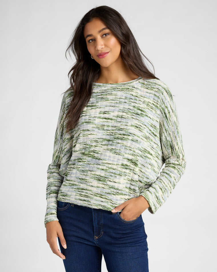 Green Multi $|& Heimious Crew Neck Long Sleeve Space Dye Top - SOF Front