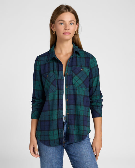 Pine Navy Plaid $|& Thread & Supply Lewis Plaid Shirt - SOF Front