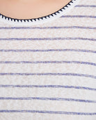 Ivory/Navy Stripe $|& Bobeau Caty Elbow Sleeve Stitch Tee - SOF Full Front