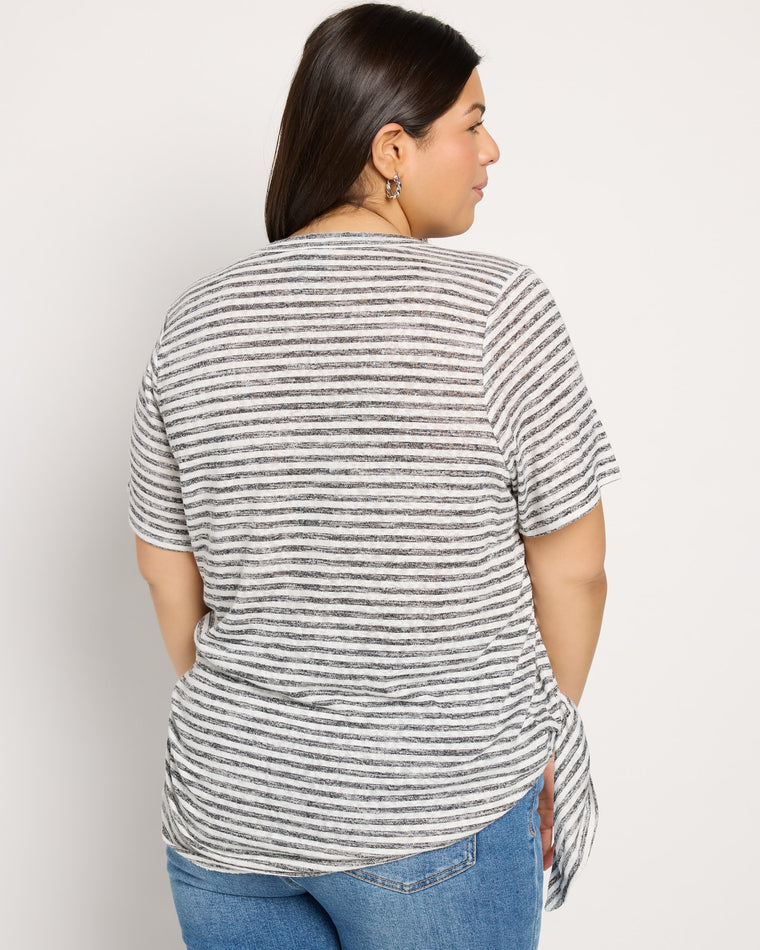 Ivory/Black $|& Bobeau Caty Side Tie Short Sleeve Tee - SOF Back