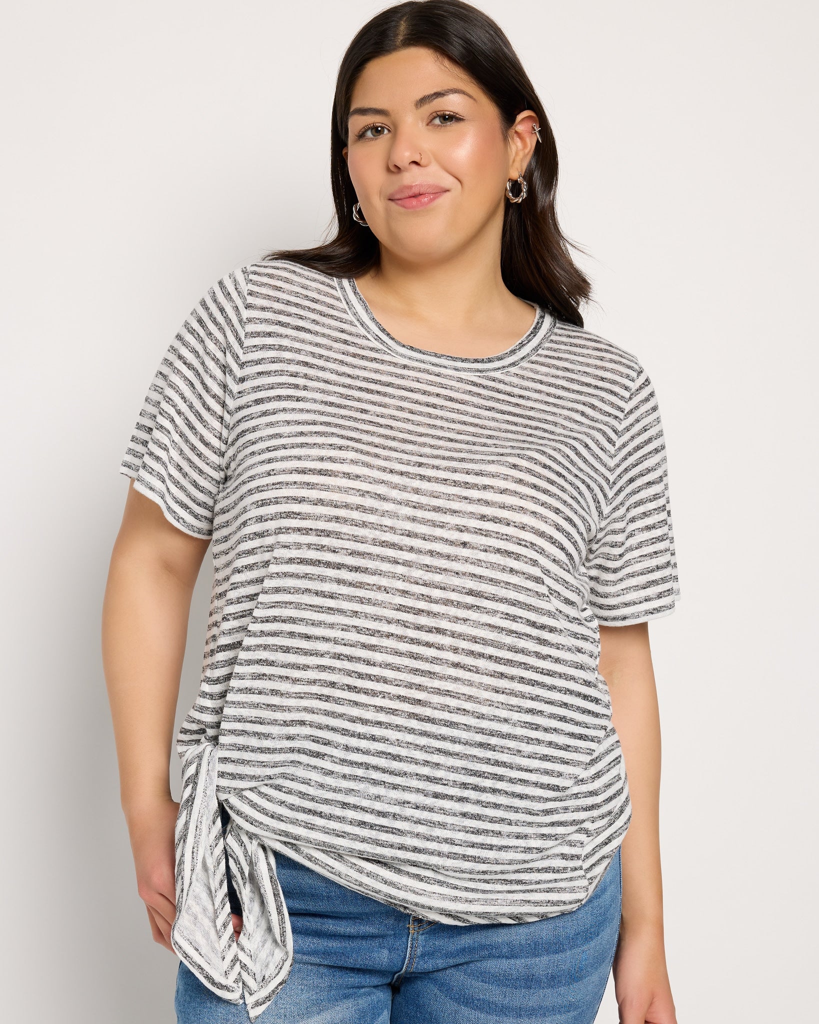 Ivory/Black $|& Bobeau Caty Side Tie Short Sleeve Tee - SOF Front