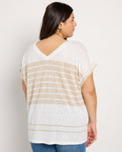 Ivory/Golden Brown $|& Bobeau Caty Double V Stripe Cuff Tee - SOF Back