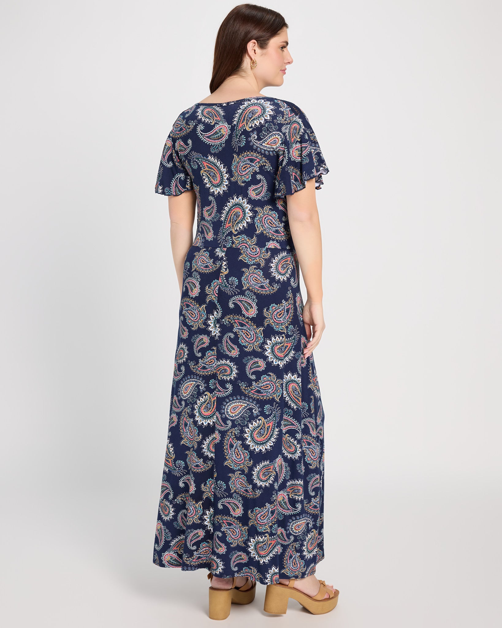Blue Paisley $|& Loveappella Printed Short Sleeve Wrap Dress - SOF Back