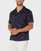 Navy/White $|& Liverpool Short Sleeve Button Up Camp Shirt - VOF Detail