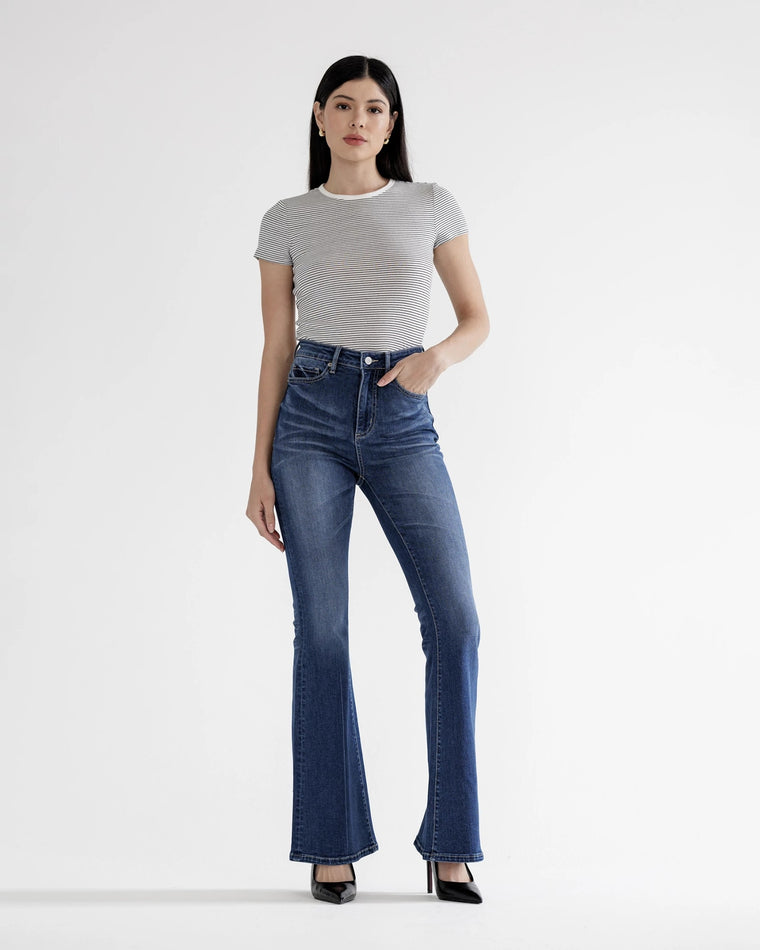 Tottenham Navy Blue $|& Mica Denim High Rise Flare Leg Jeans - VOF Front