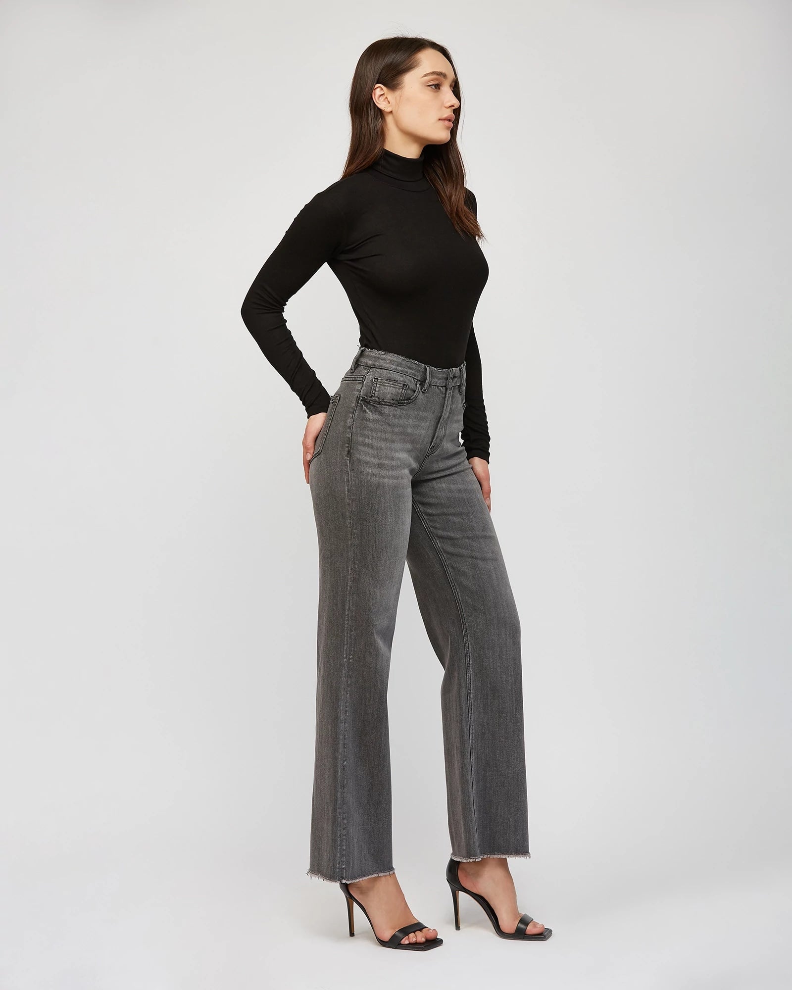 Dark Grey $|& Mica Denim Super High Rise Wide Leg Jeans - VOF Side