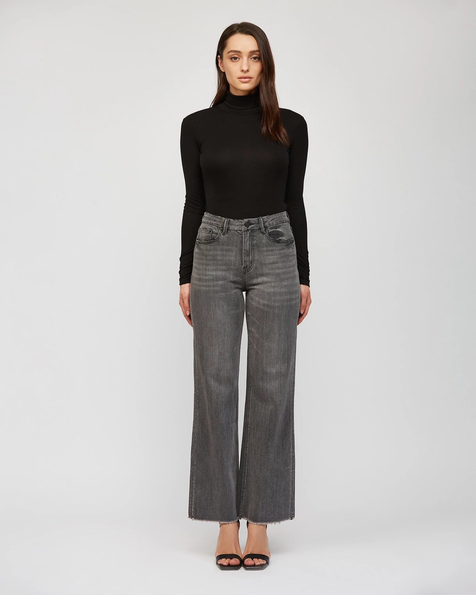 Dark Grey $|& Mica Denim Super High Rise Wide Leg Jeans - VOF Front