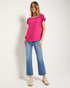 Magenta $|& SEAS Edgewater Off The Shoulder Tee - UGC On Fig