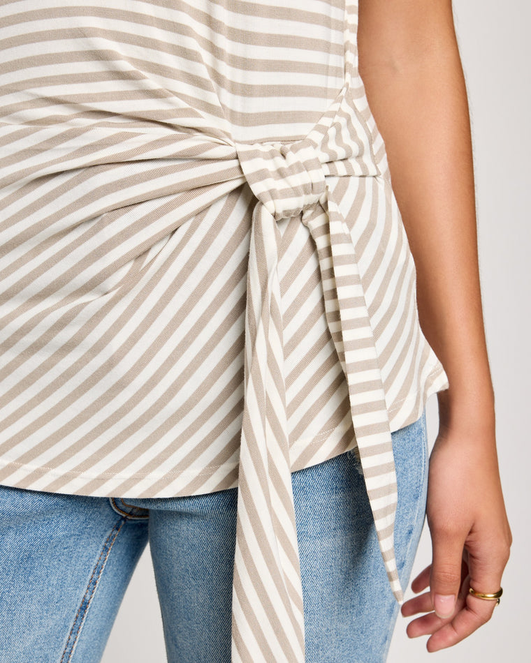 Birch/White Stripe $|& SEAS Tidal Tied Waist Tee - SOF Full Front