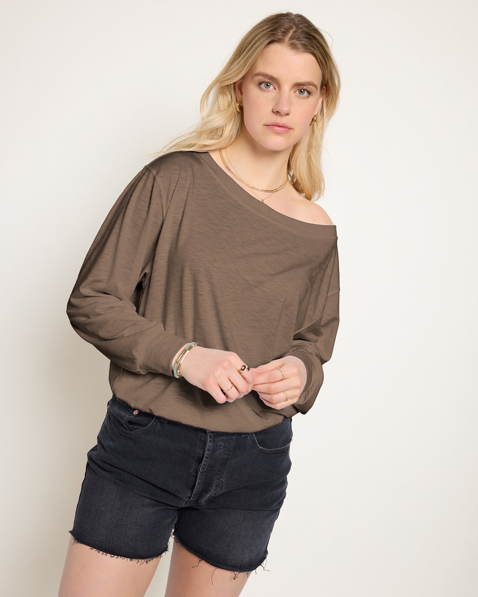 Truffle $|& SEAS Brooksville Slub Off The Shoulder Top - SOF Front