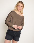 Truffle $|& SEAS Brooksville Slub Off The Shoulder Top - SOF Front