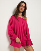 Magenta $|& SEAS Brooksville One Shoulder Sweatshirt - SOF Front