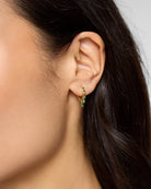 14k Gold $|& Native Gem Floating Emerald Huggies - SOF Front