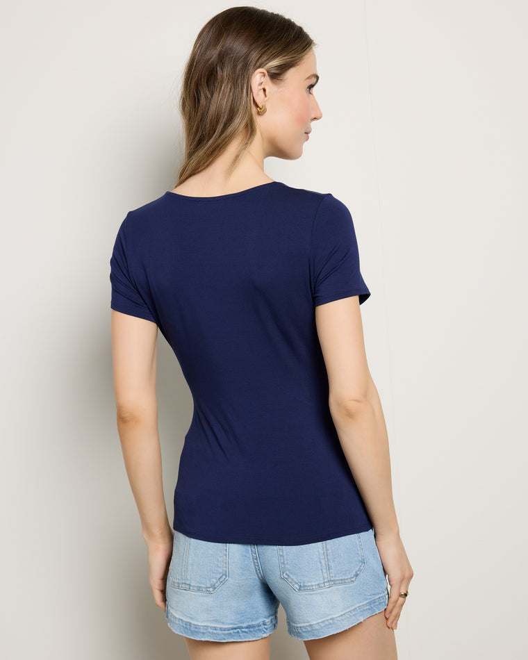 Sapphire $|& SEAS Flora Twisted V-Neck Tee - SOF Back