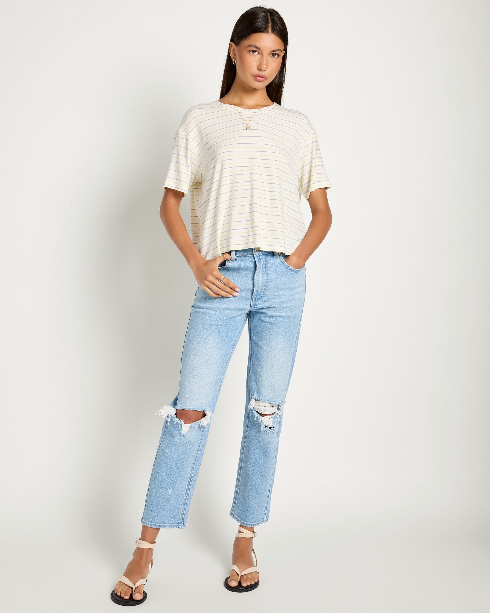 Lime Birch Stripe $|& SEAS Newport Striped Cropped Tee - UGC On Fig