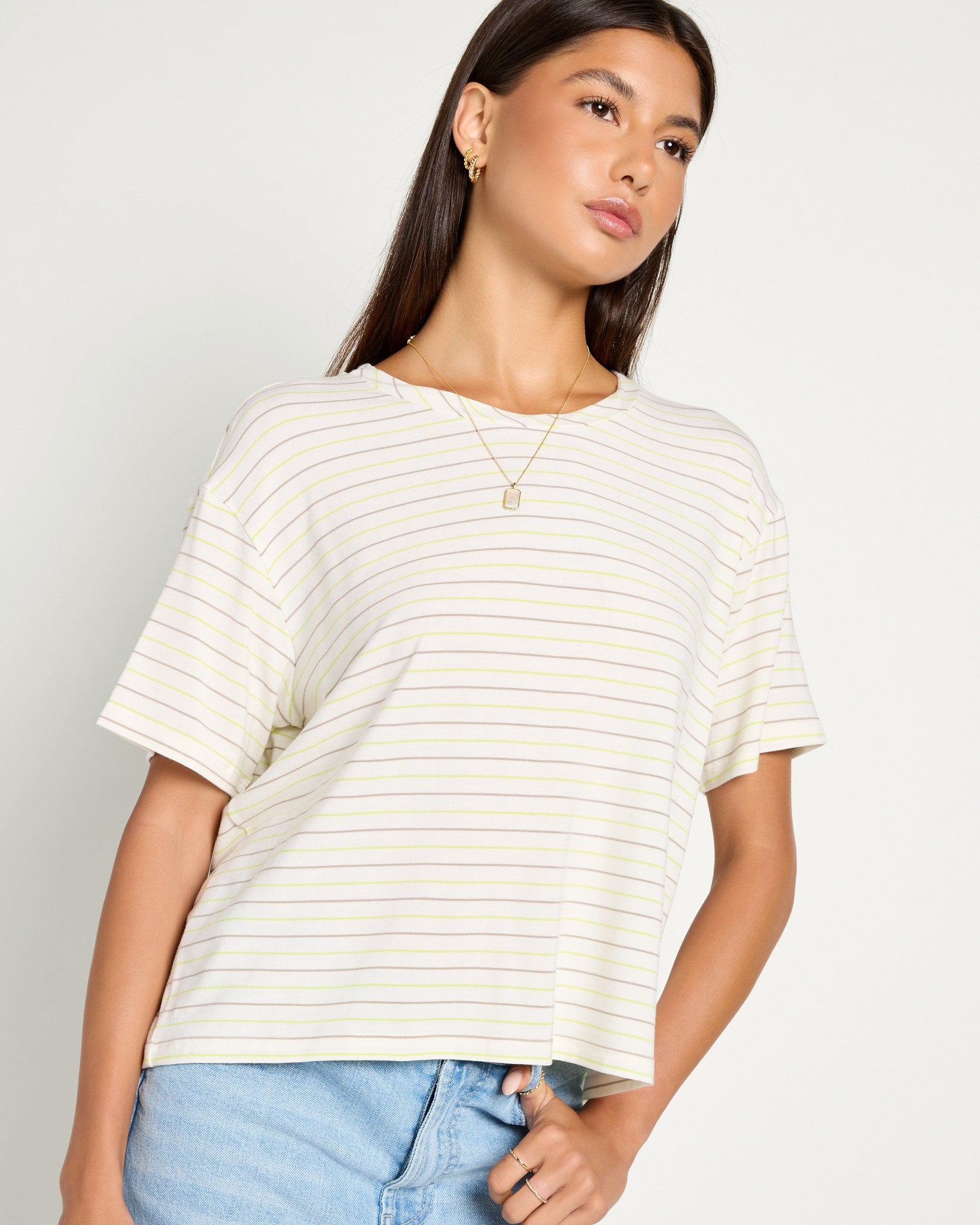 Lime Birch Stripe $|& SEAS Newport Striped Cropped Tee - SOF Front
